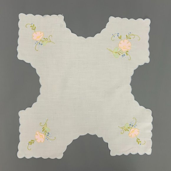 Vintage Bread Busket Napkin Hand Embroidered Flowers - Picture 3 of 16